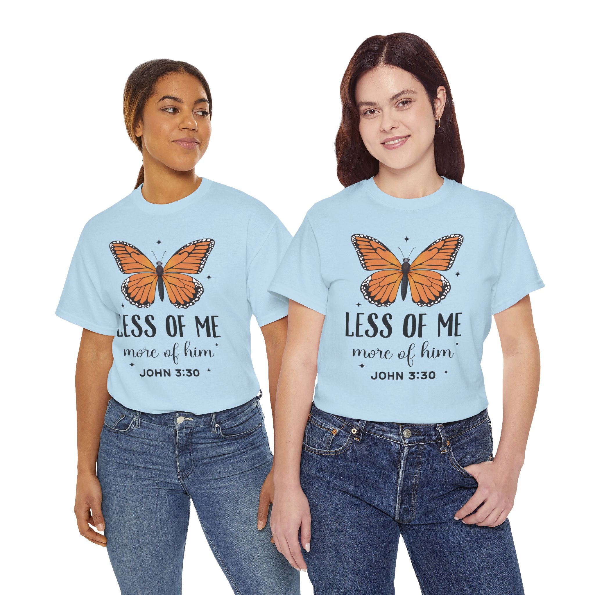 Monarch Butterfly Tee — "Less of Me, More of Him" Christian Unisex cotton T‑Shirt