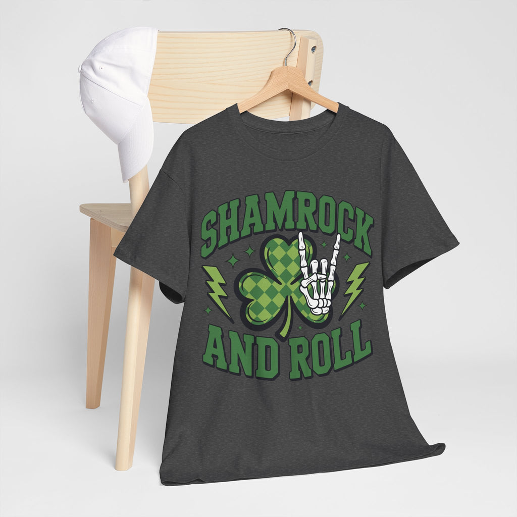 Shamrock and Roll Tee — Skeleton Hand & Lightning St. Patrick’s Rock Unisex Cotton Shirt