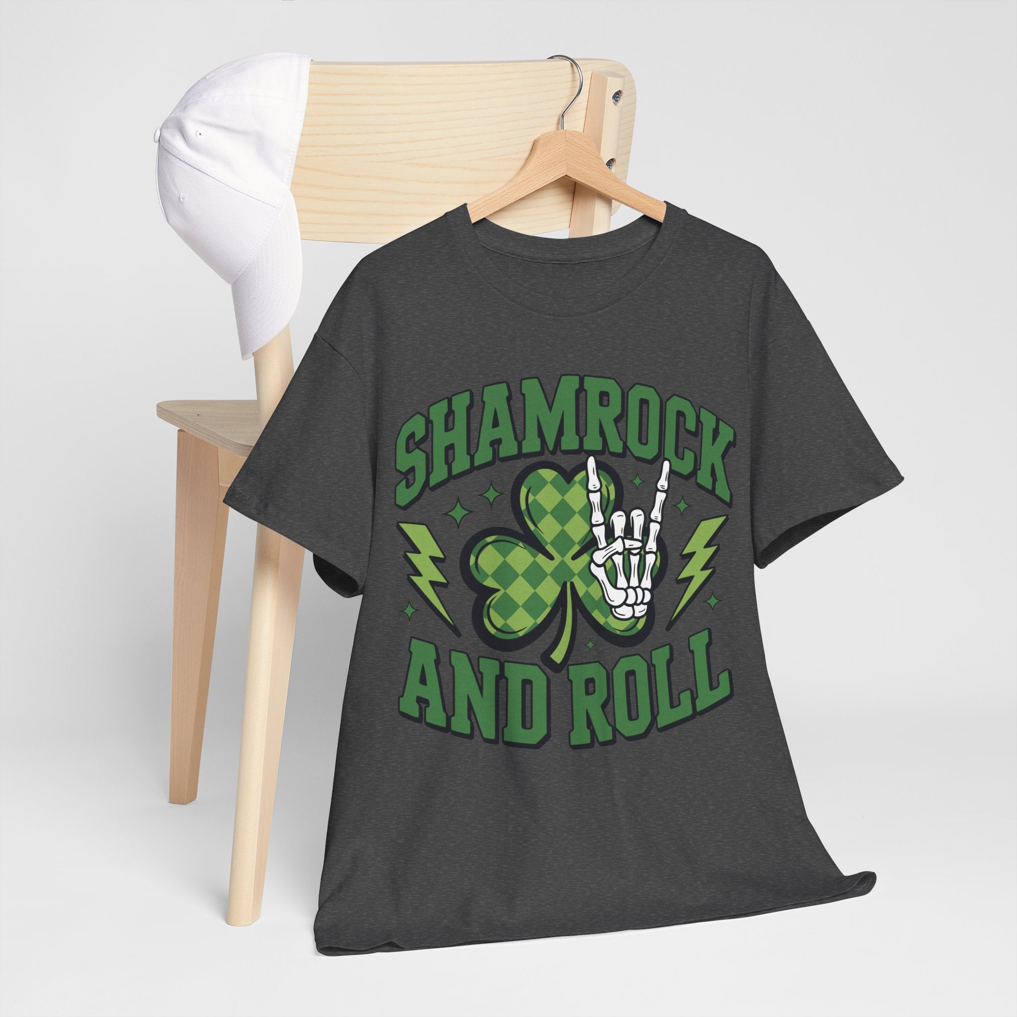 Shamrock and Roll Tee — Skeleton Hand & Lightning St. Patrick’s Rock Unisex Cotton Shirt