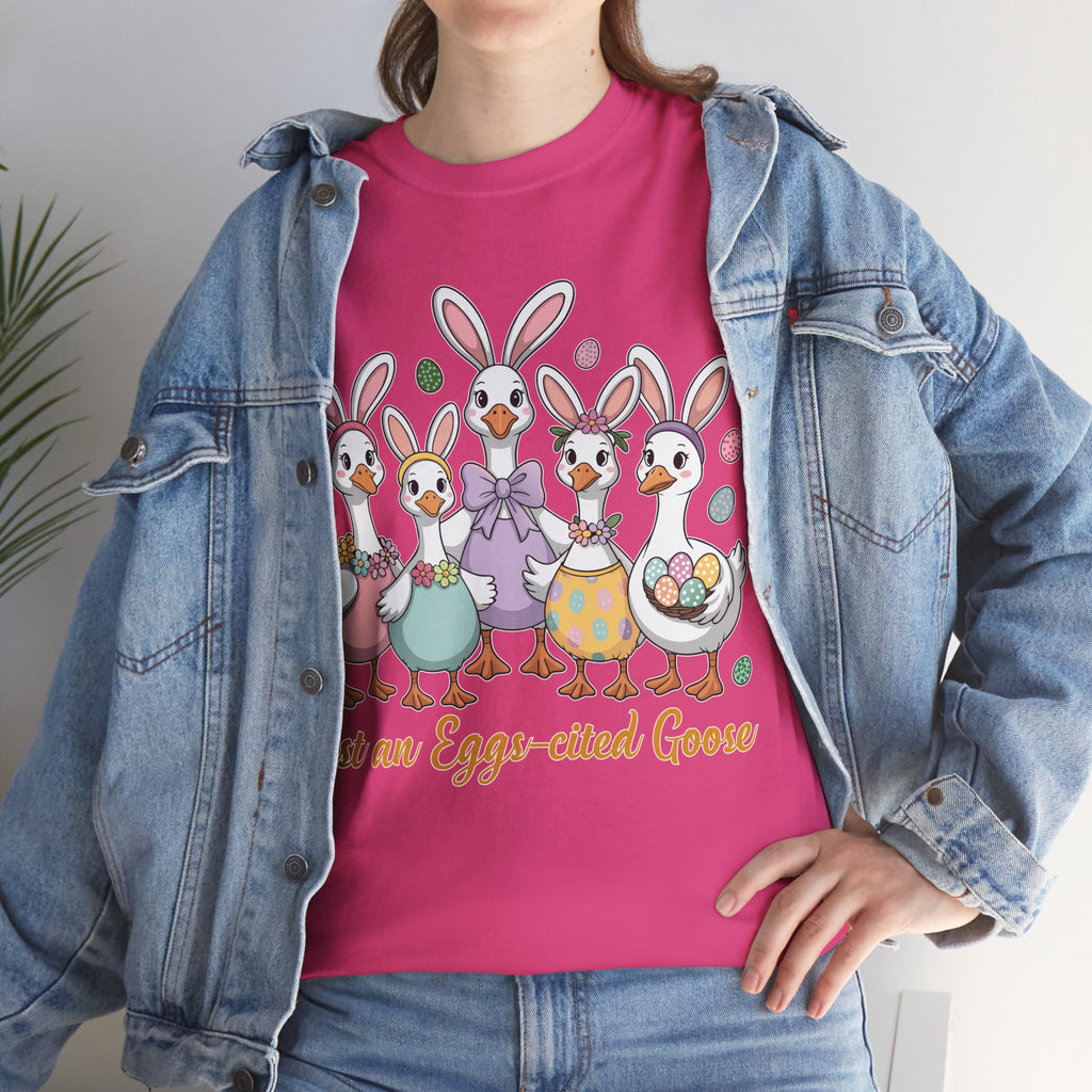 Just an Eggs-cited Goose Easter Tee — Funny Geese in Bunny Ears Unisex Cotton Tee