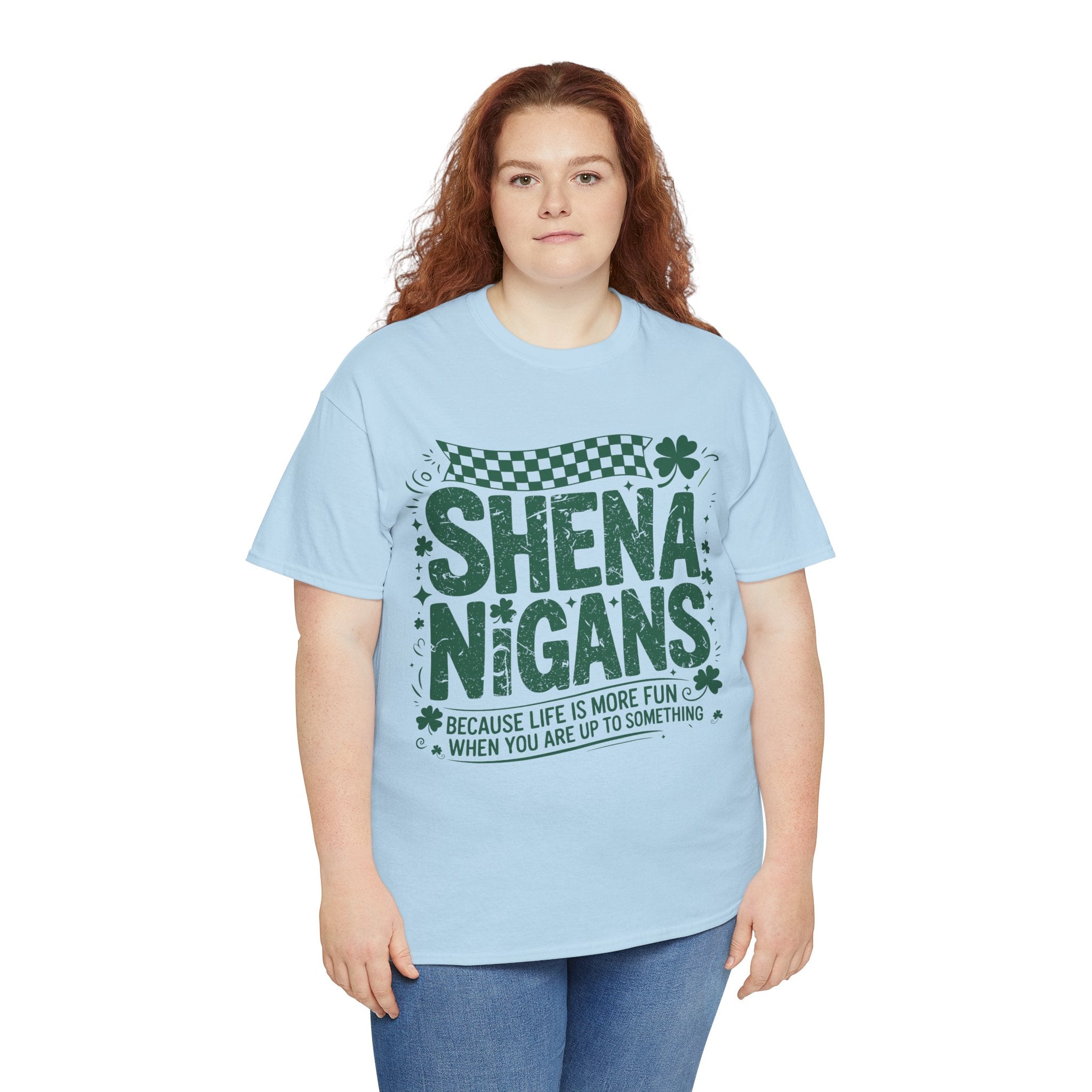 Shenanigans Clover Tee — Bright Green St. Patrick’s Day Shirt with Checkered Flag Unisex Cotton Tee