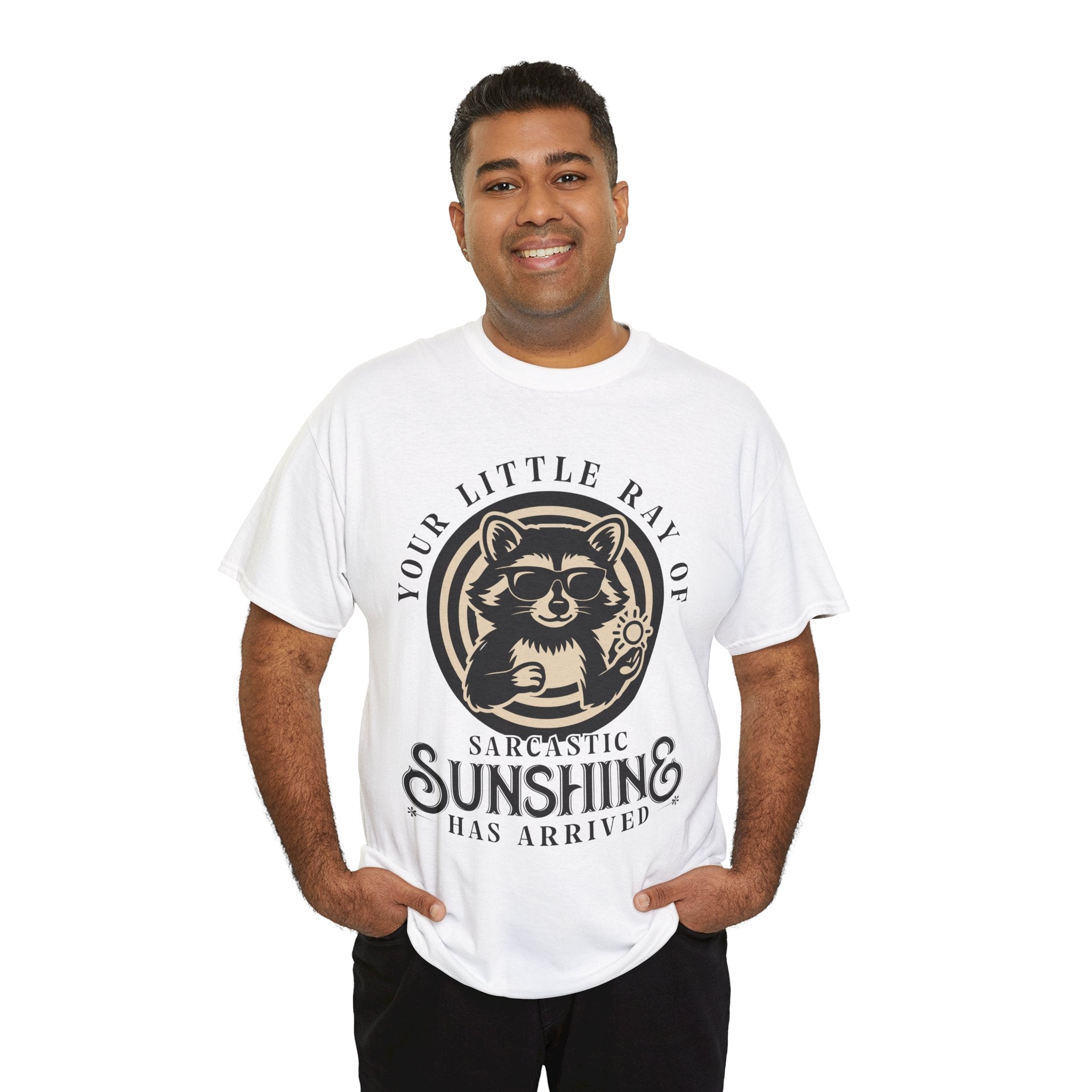 Cool Raccoon Sunglasses T-Shirt — Raccoon Holding Sun Graphic Unisex Cotton Tee