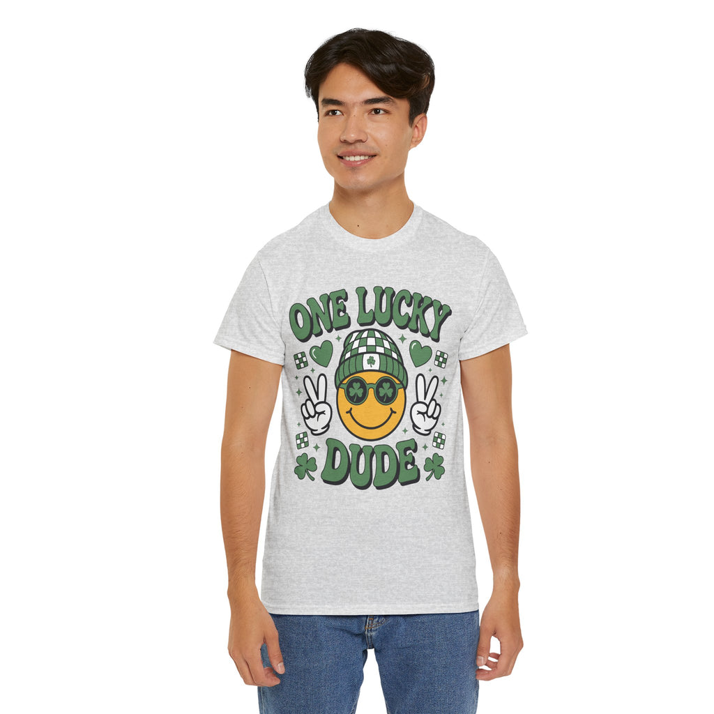 One Lucky Dude Shamrock Tee — St. Patrick's Day Smiley Unisex Cotton Tshirt