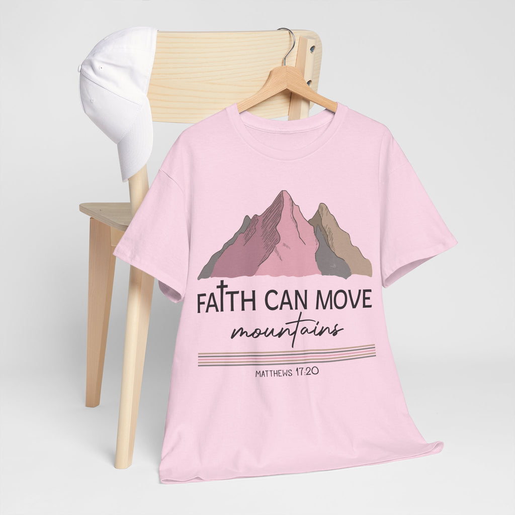 Faith Can Move Mountains Mountain Tee — Pastel Inspirational Christian Unisex Cotton T-Shirt