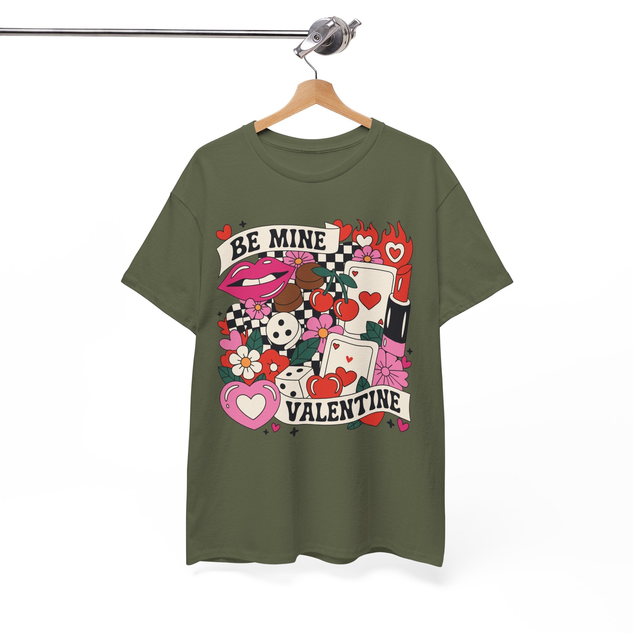 Be Mine Valentine Pop-Art Tee — Lips, Cherries & Retro Valentine Collage...Unisex Cotton Tee