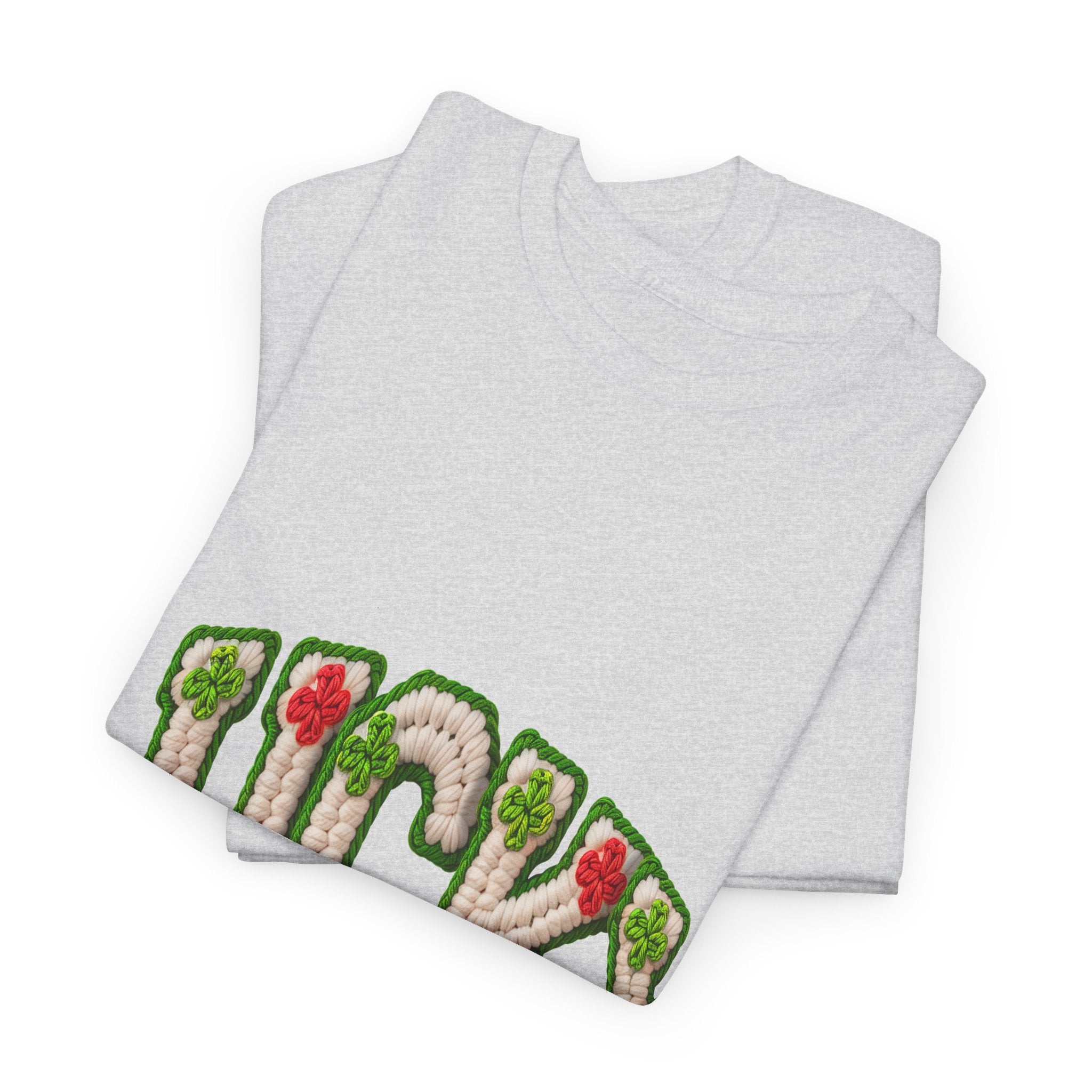 Lucky Crochet Clover T-Shirt — Faux-Yarn Embroidered St. Patrick’s Unisex Cotton Tee