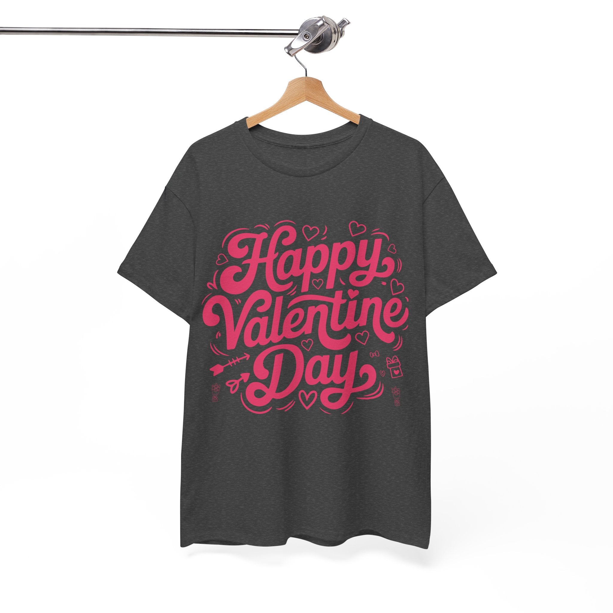 Happy Valentine Day Tee — Pink Heart & Love Icons Valentine's Unisex Cotton Shirt