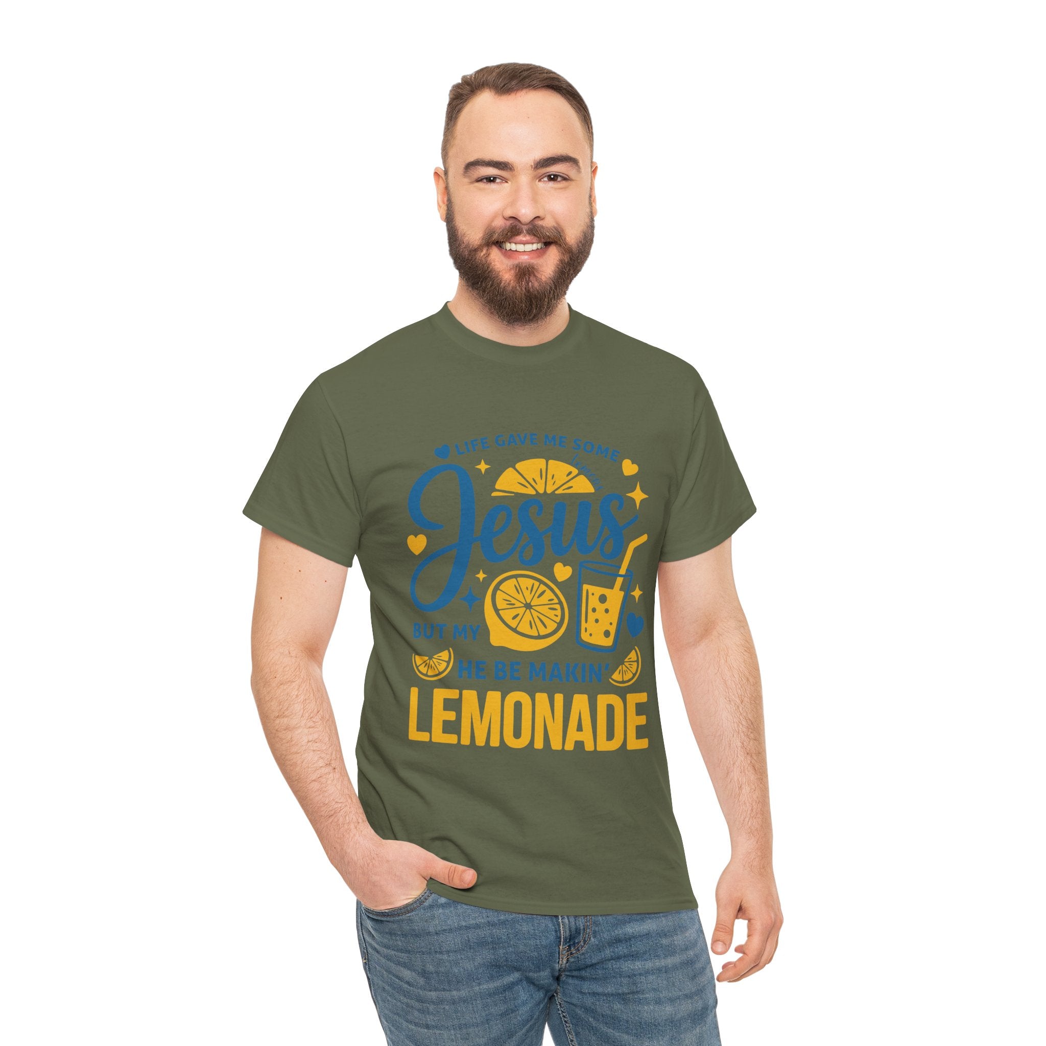 Christian Lemonade T-Shirt — “Life gave me some lemons but my Jesus He be makin’ lemonade”. Unisex Cotton Tee