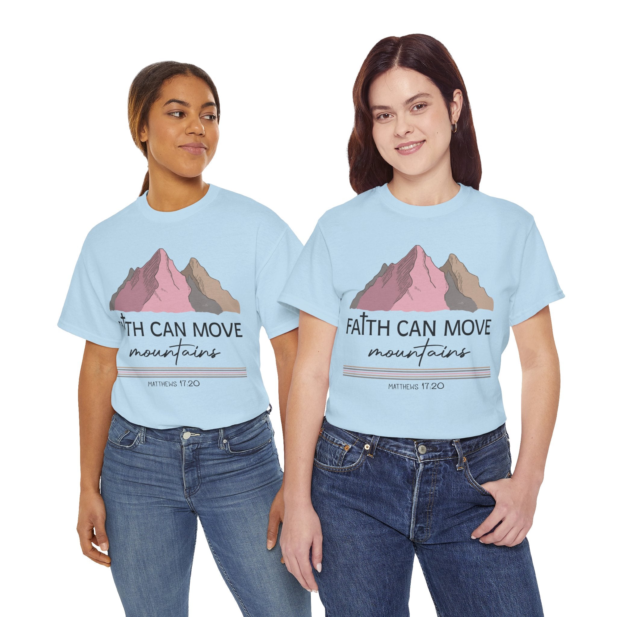 Faith Can Move Mountains Mountain Tee — Pastel Inspirational Christian Unisex Cotton T-Shirt