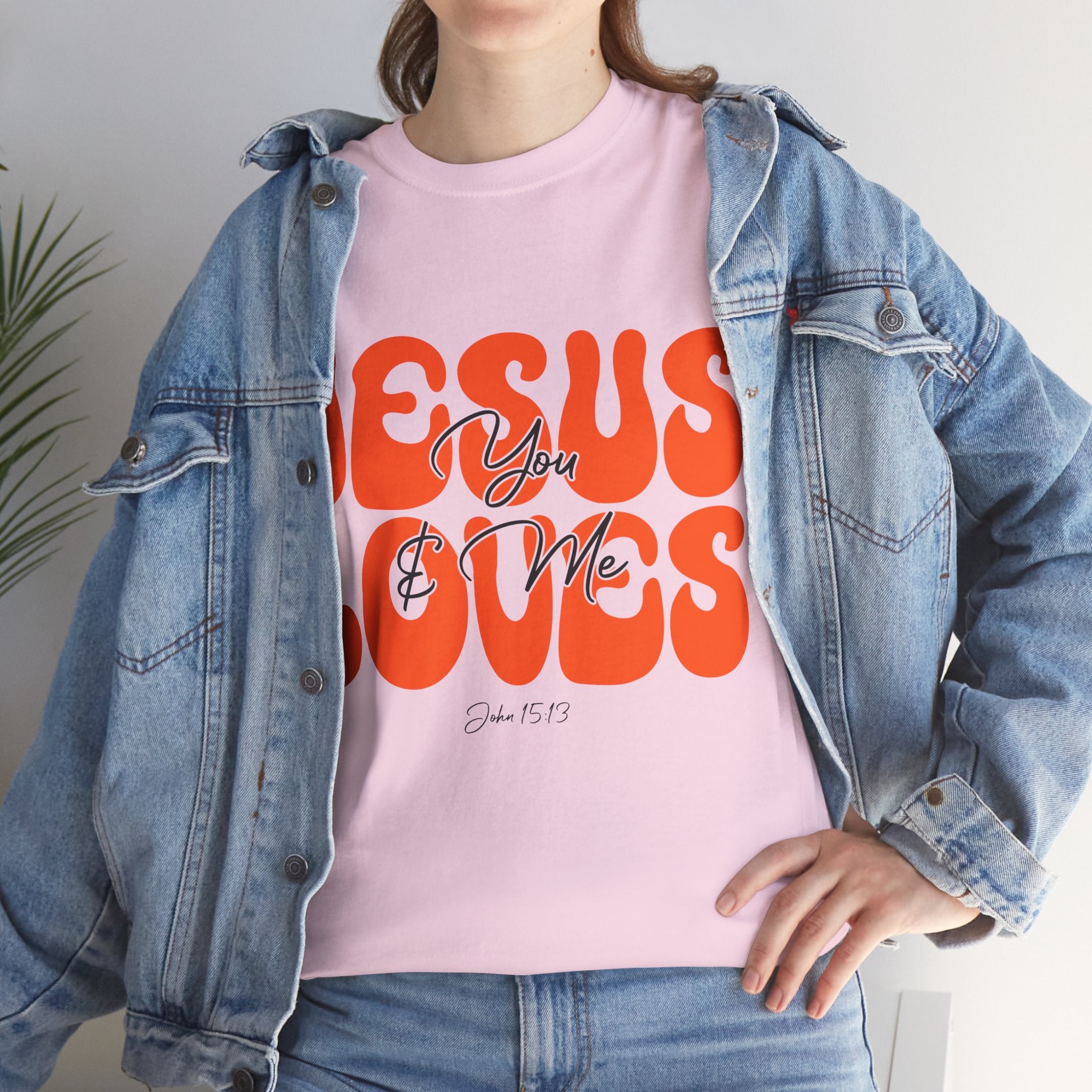 Jesus Loves You & Me Retro Tee — Playful Orange Bubbly Christian Unisex Cotton T-Shirt