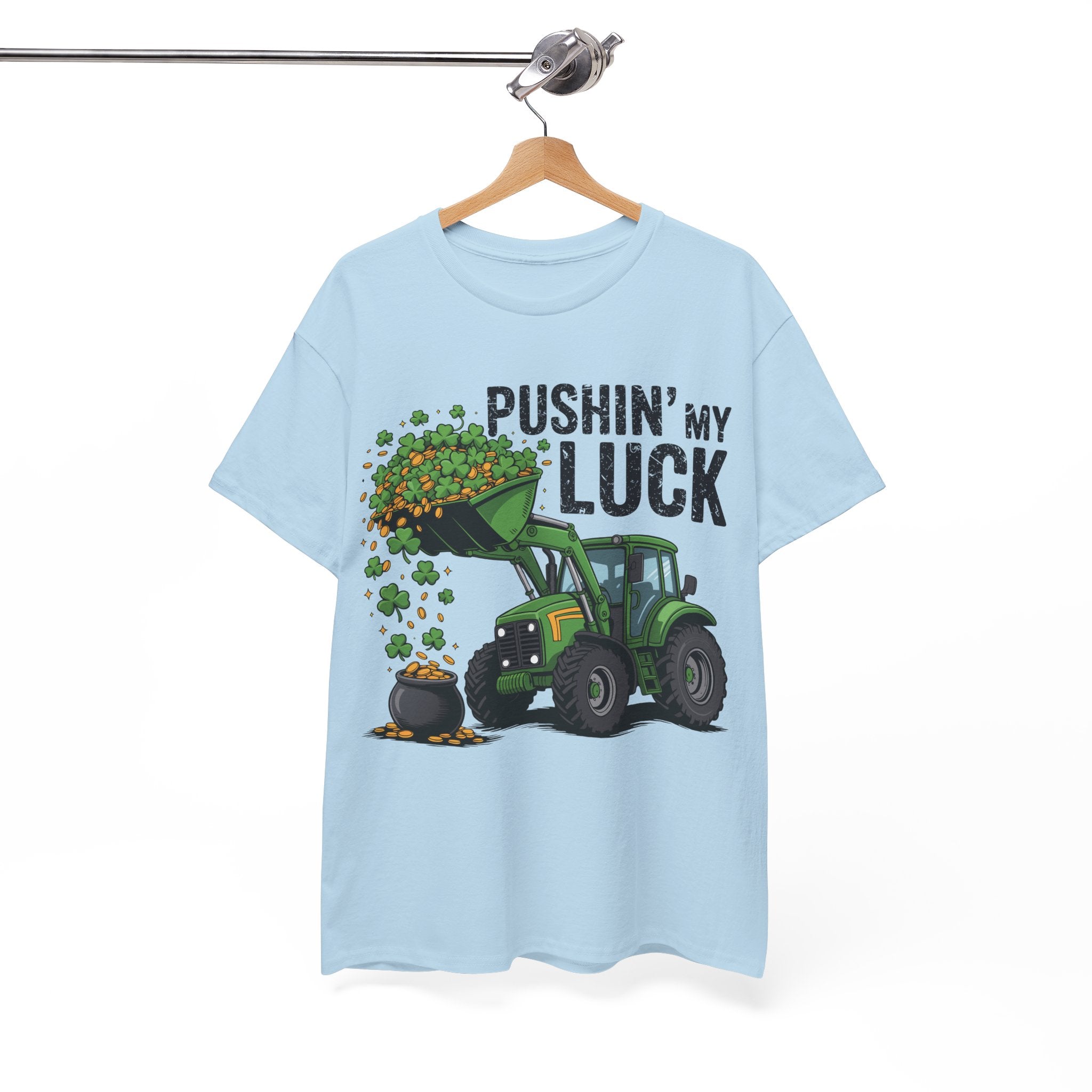 Pushin' My Luck Shamrock Tractor Tee — St. Patrick's Day Unisex Cotton T-Shirt