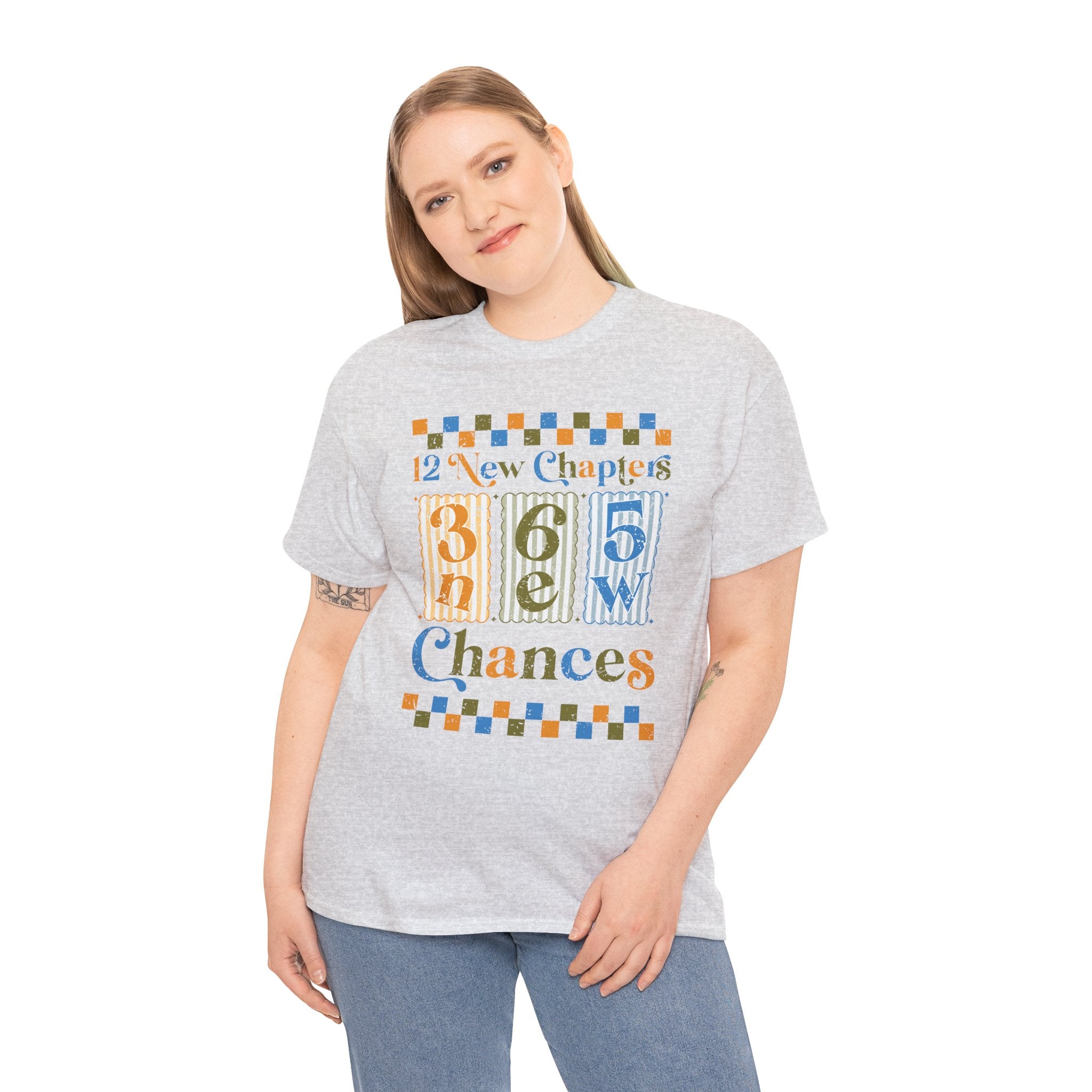 Retro '12 New Chapters, 365 New Chances' T-Shirt — Colorful Distressed Vintage Unisex Cotton Tee