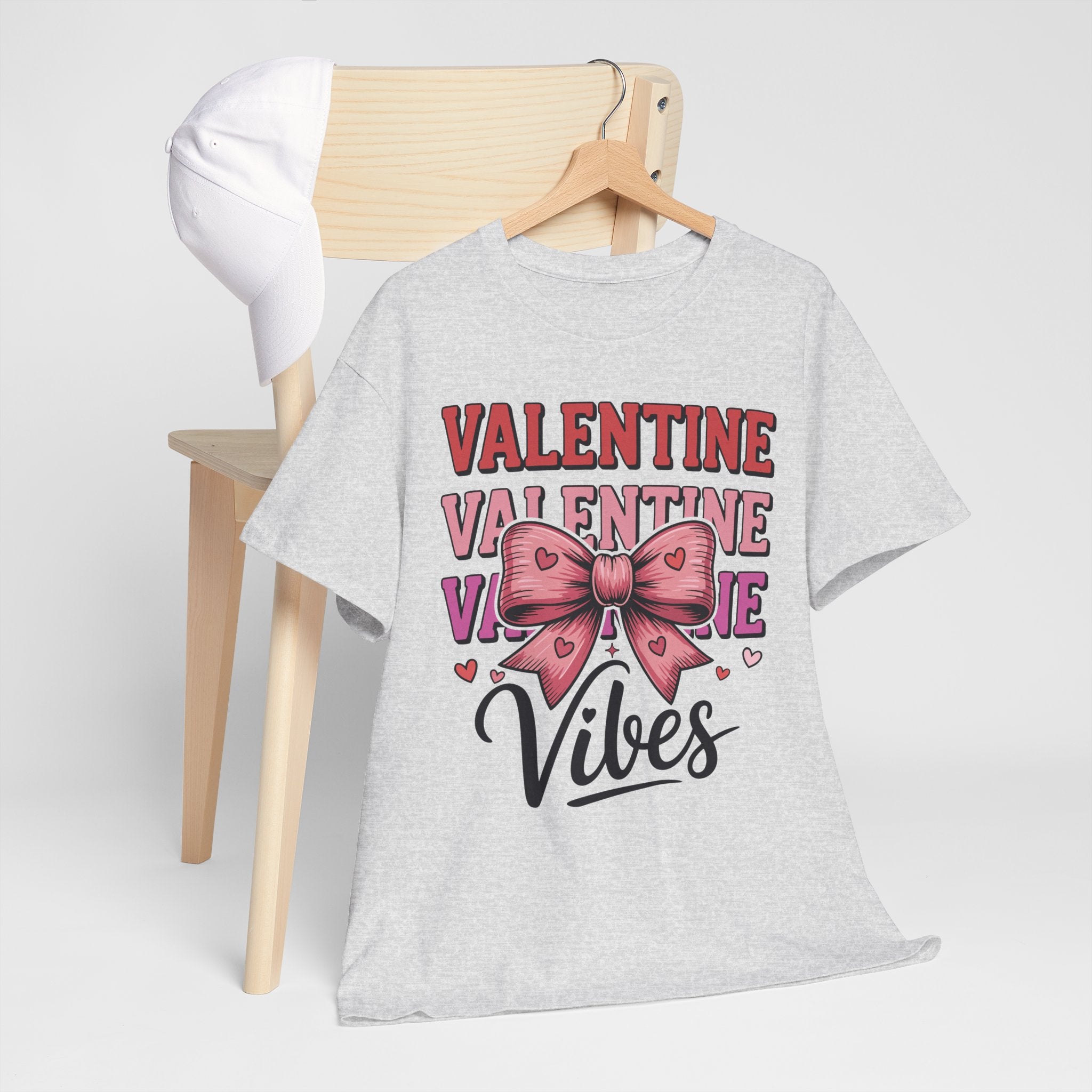 Valentine Vibes T-Shirt — Pink Bow Heart Graphic Unisex Cotton Tee