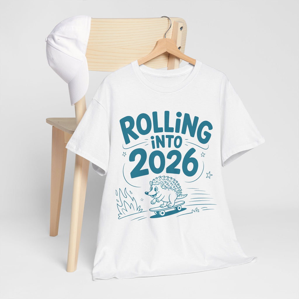 Rolling Into 2026 Hedgehog Skateboard Unisex Cotton Tee