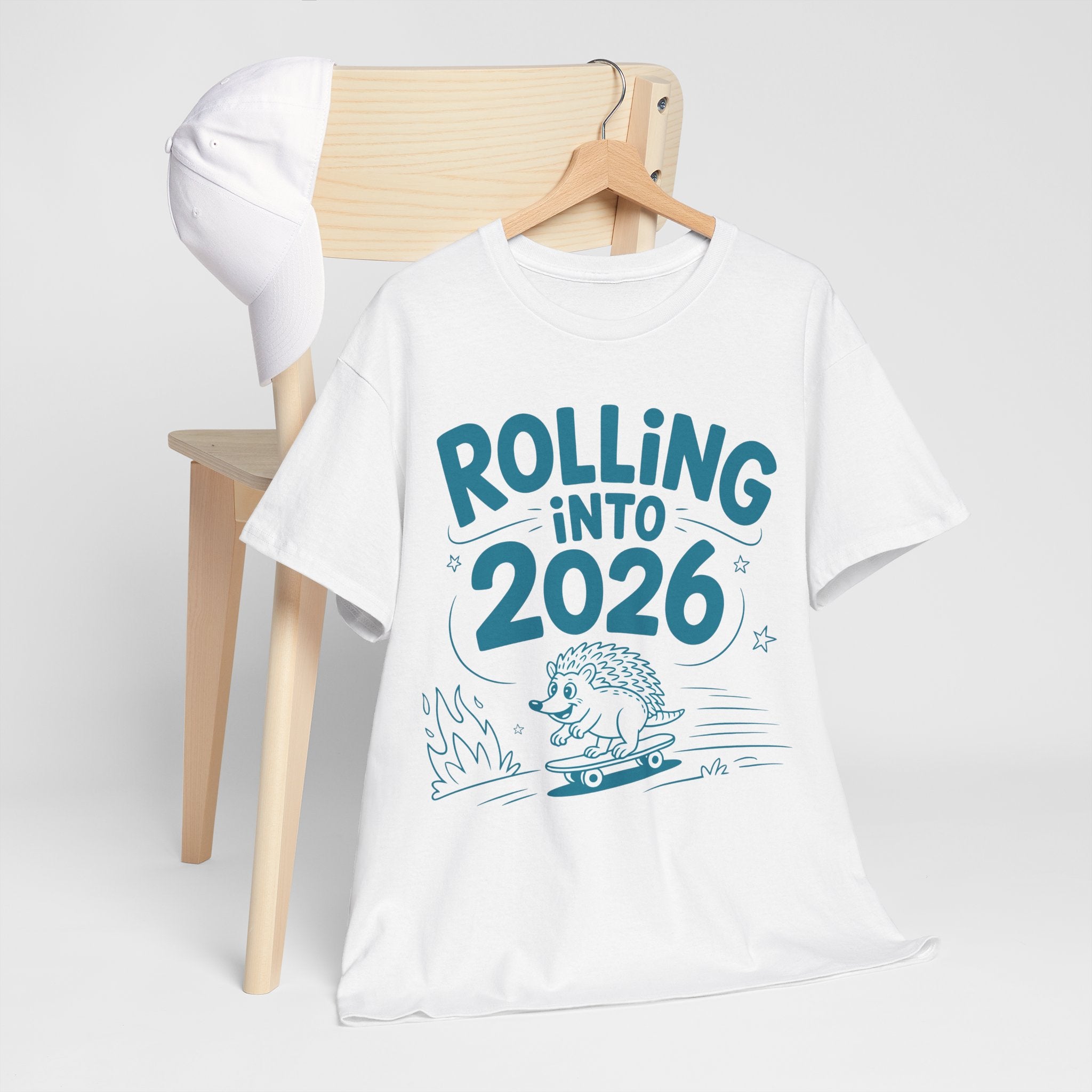 Rolling Into 2026 Hedgehog Skateboard Unisex Cotton Tee