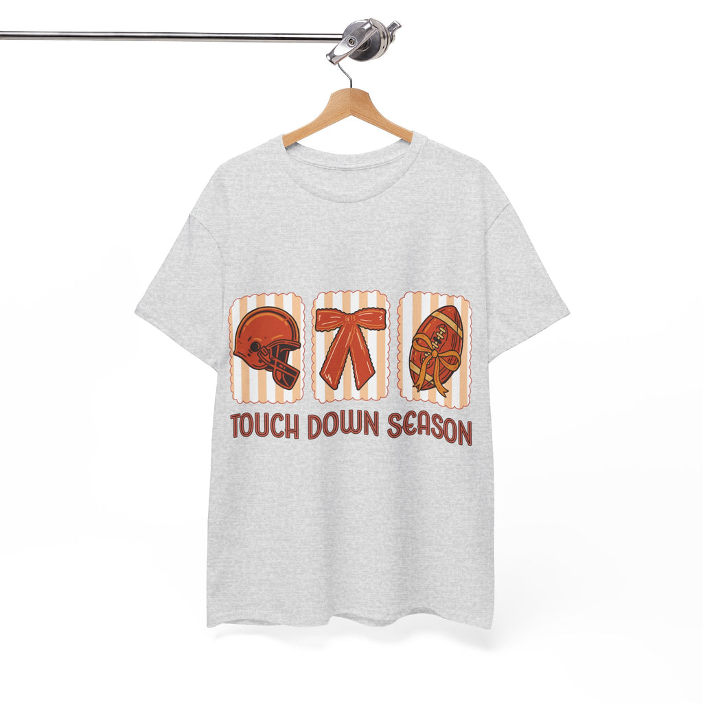 Touch Down Season Football Tee — Striped Fall Helmet & Bow Design Unisex Cotton Tee