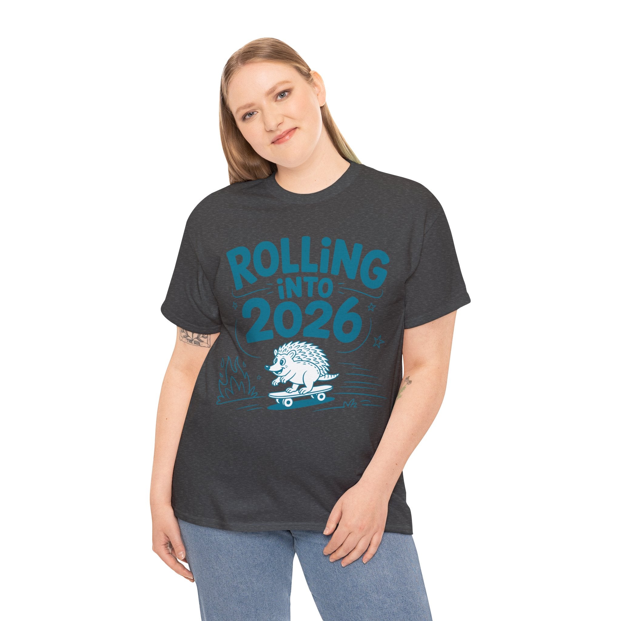 Rolling Into 2026 Hedgehog Skateboard Unisex Cotton Tee
