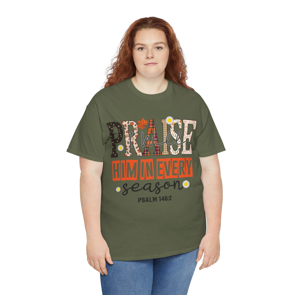 Praise Him In Every Tee — Fall Daisies & Leaf Floral Graphic Unisex Cotton T-Shirt