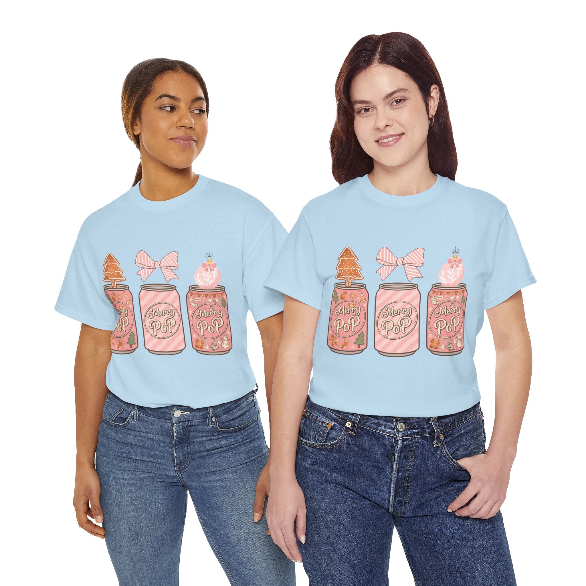 Merry Pop Christmas Soda Can Tee — Pastel Holiday Graphic Unisex Cotton T-Shirt