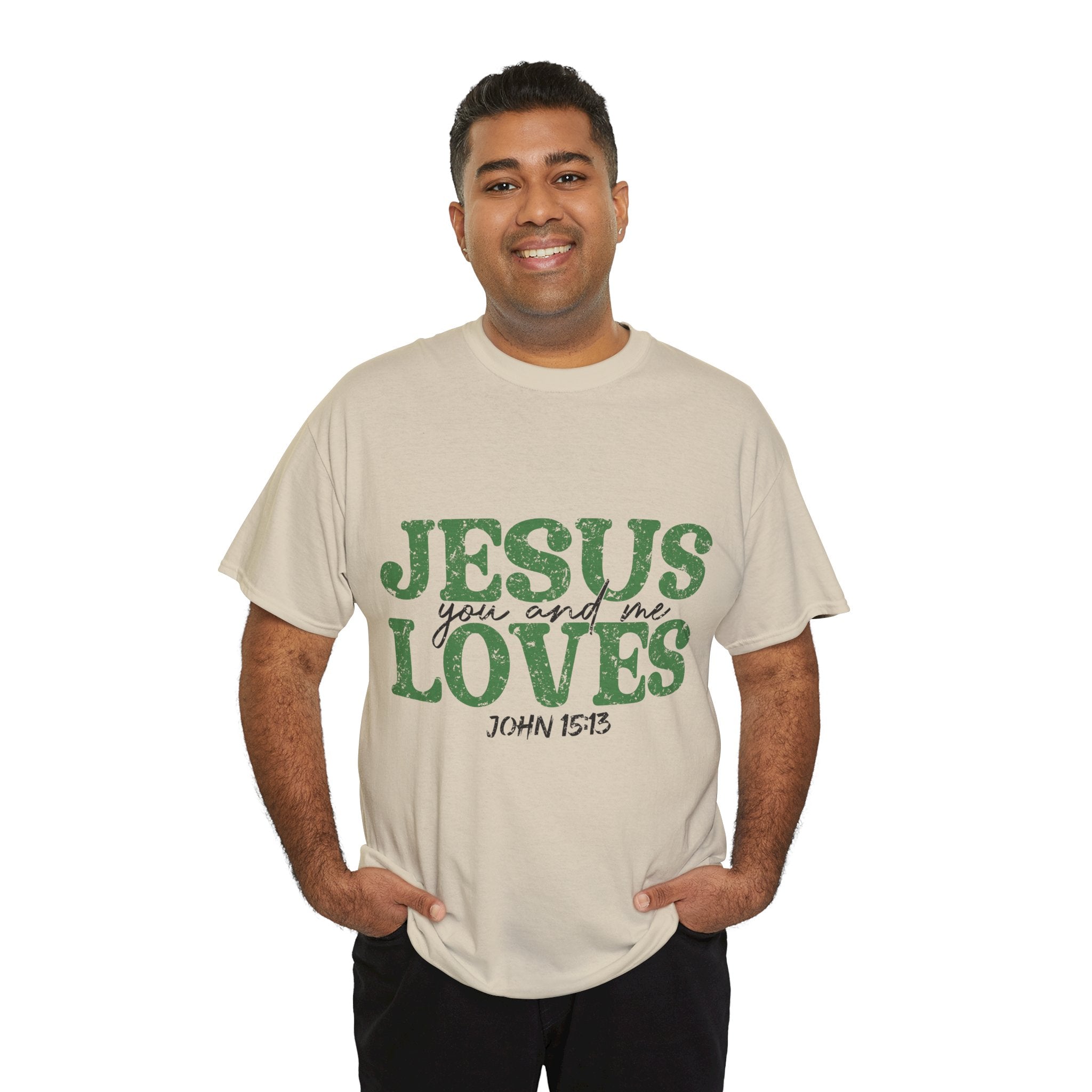 Jesus Loves Vintage Tee — Green Retro Christian Unisex Cotton T-Shirt