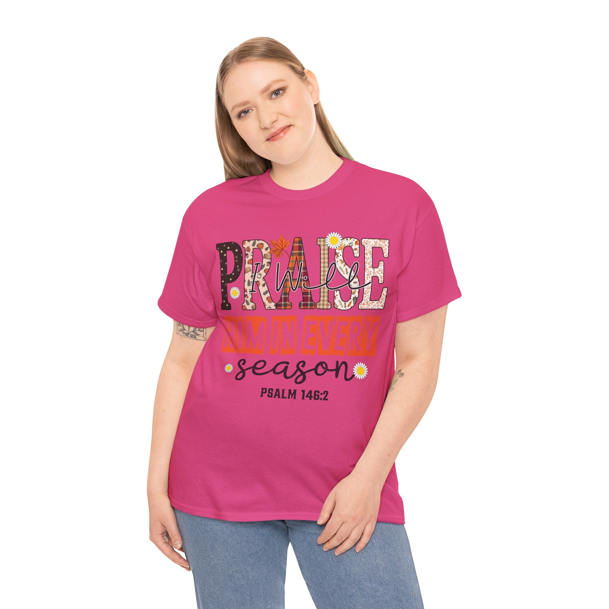 Praise Him In Every Tee — Fall Daisies & Leaf Floral Graphic Unisex Cotton T-Shirt