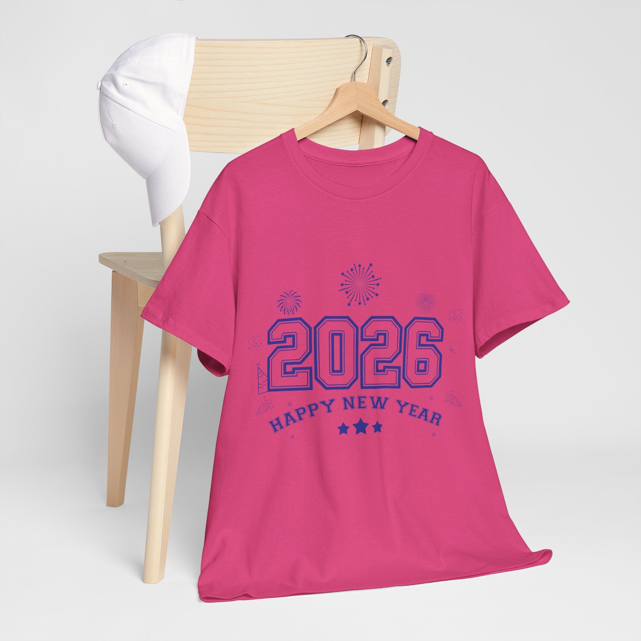 Happy New Year 2026 Varsity Tee — Fireworks & Confetti Celebration Unisex Cotton Tee