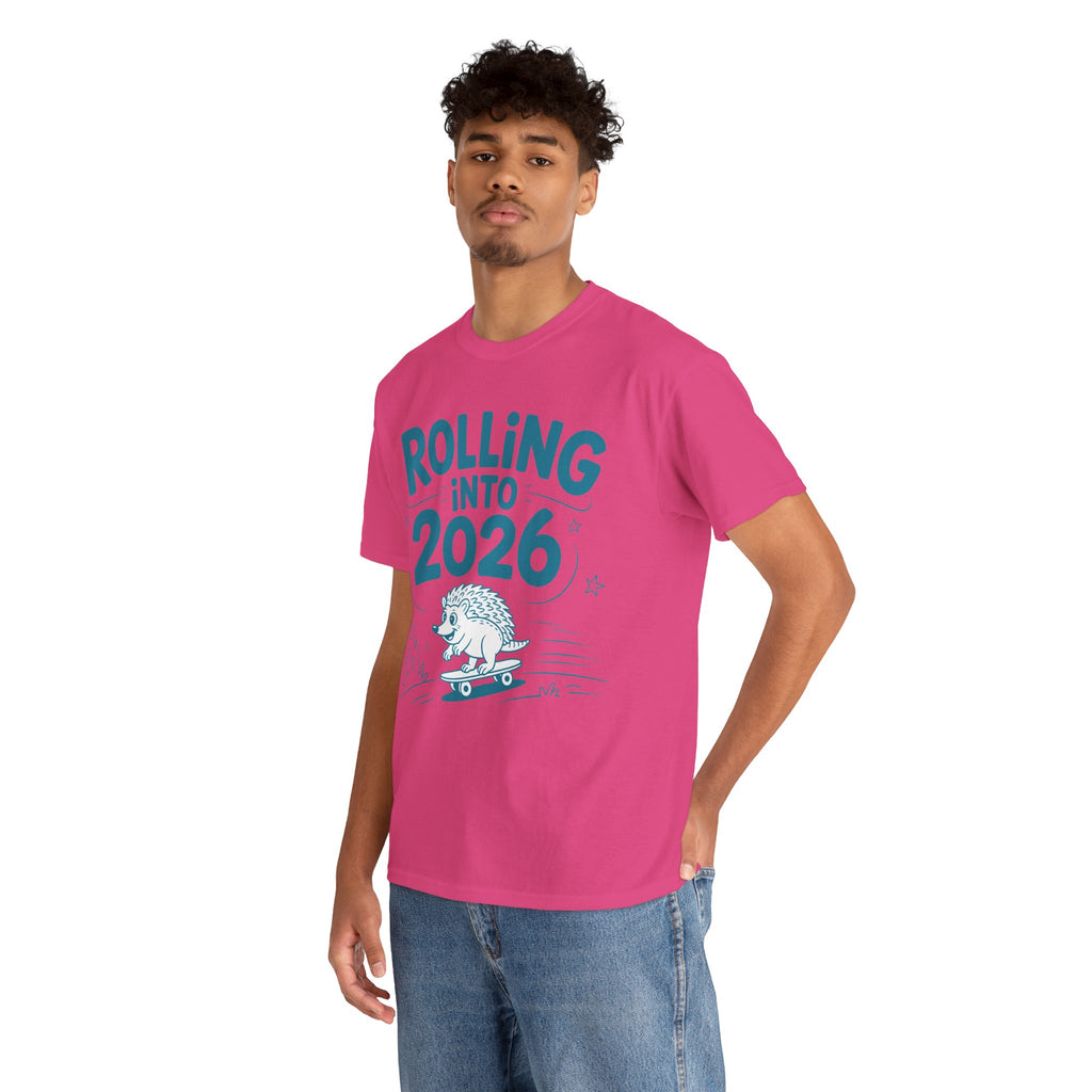 Rolling Into 2026 Hedgehog Skateboard Unisex Cotton Tee