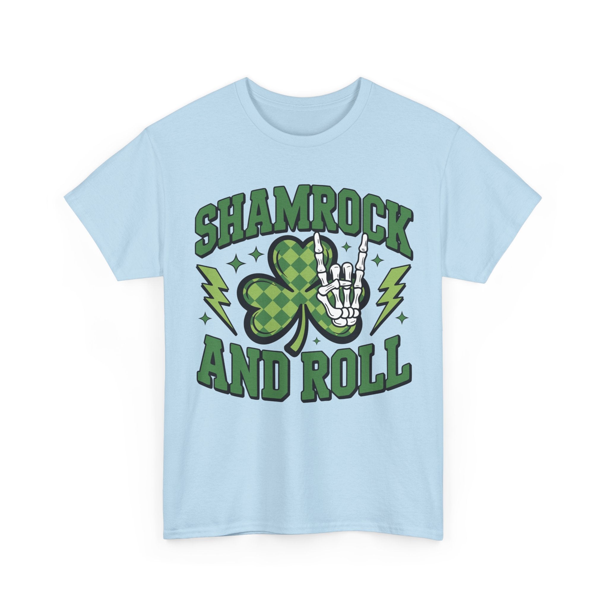 Shamrock and Roll Tee — Skeleton Hand & Lightning St. Patrick’s Rock Unisex Cotton Shirt