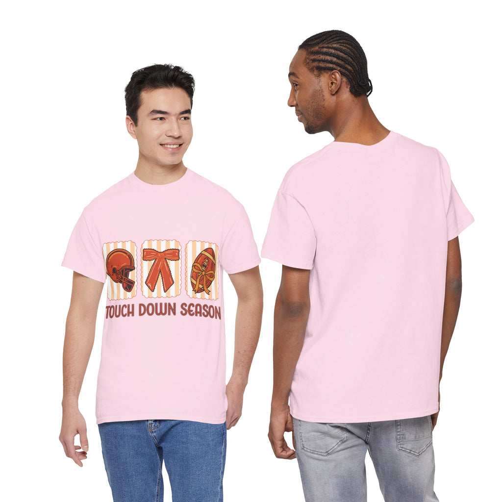 Touch Down Season Football Tee — Striped Fall Helmet & Bow Design Unisex Cotton Tee
