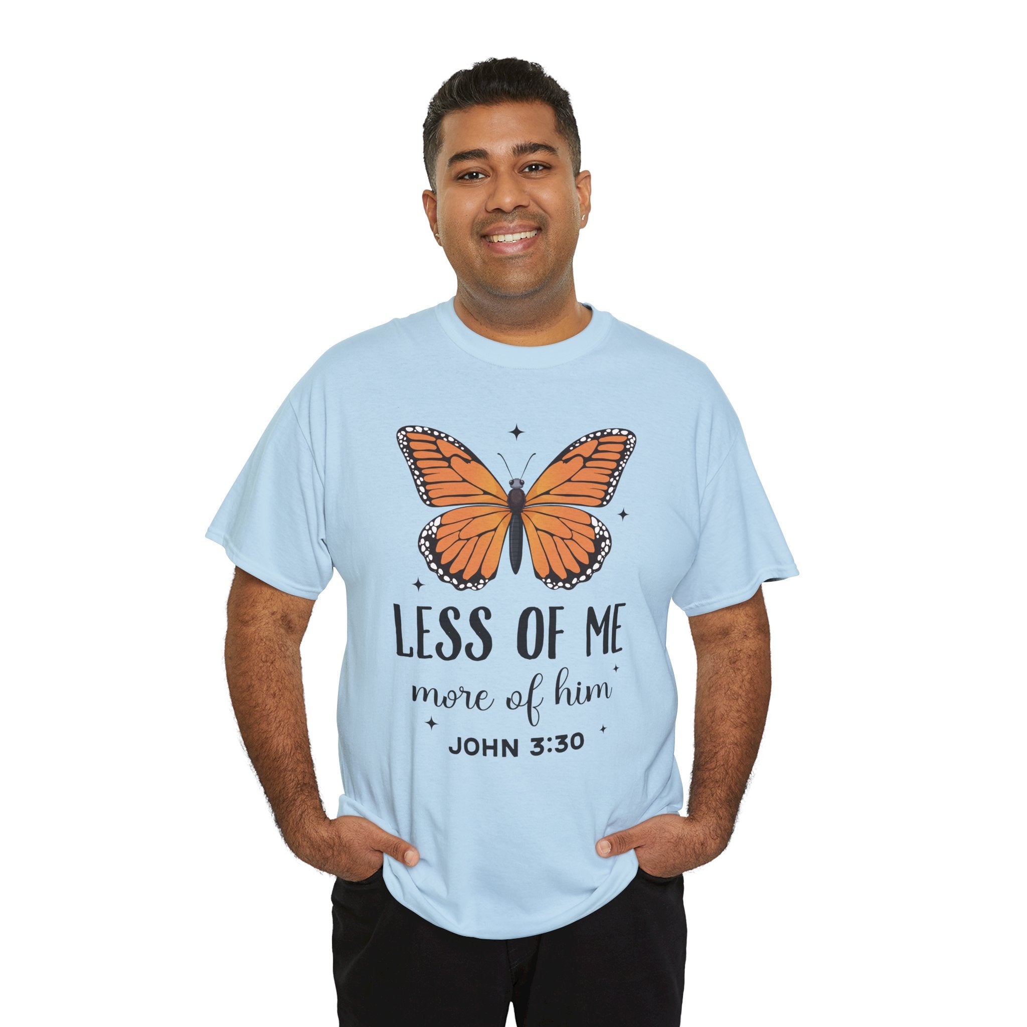 Monarch Butterfly Tee — "Less of Me, More of Him" Christian Unisex cotton T‑Shirt