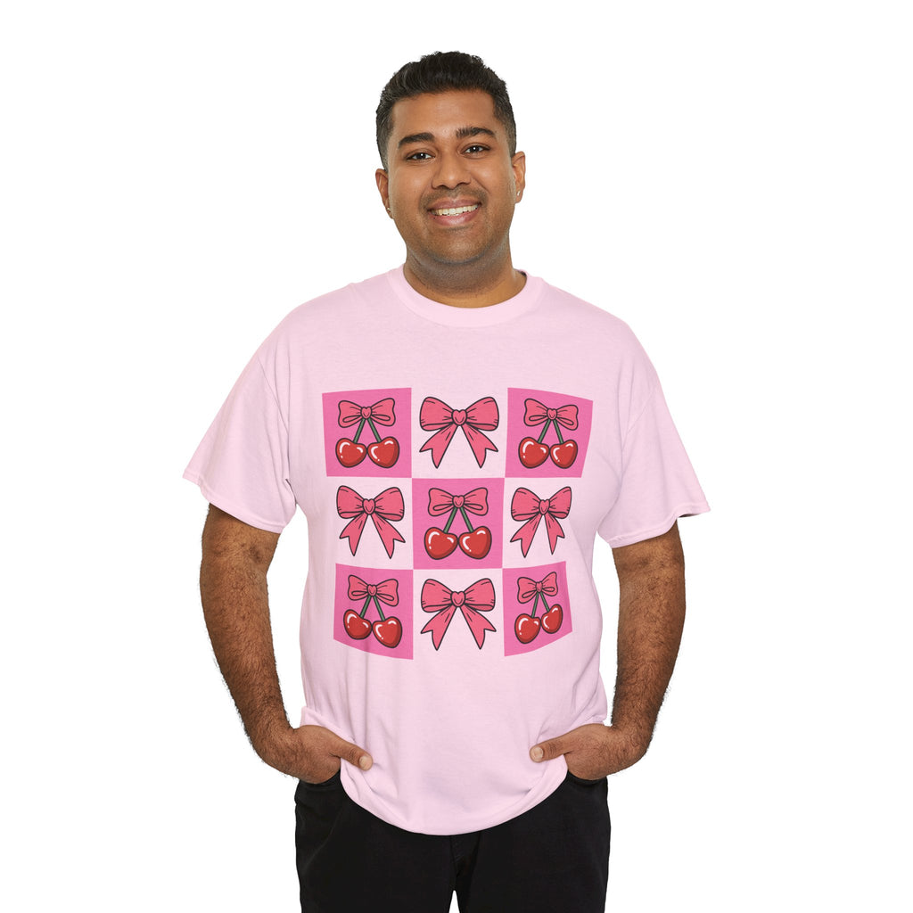 Cherry & Pink Bow Checkered Unisex Cotton Tee