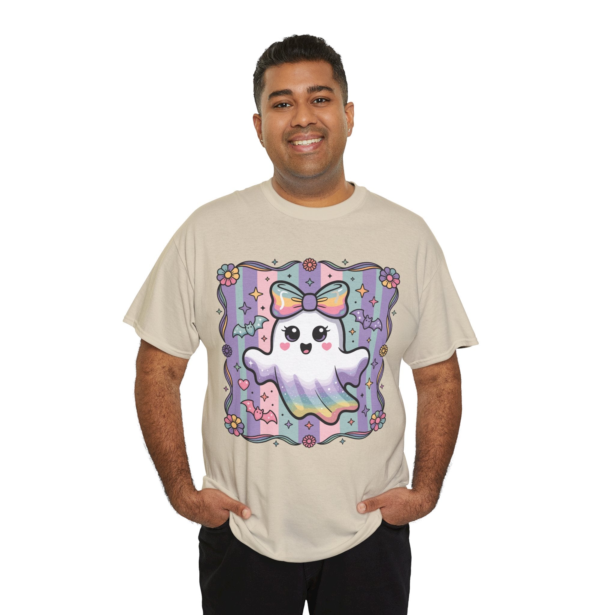Pastel Ghost Rainbow Bow Unisex Cotton Tee