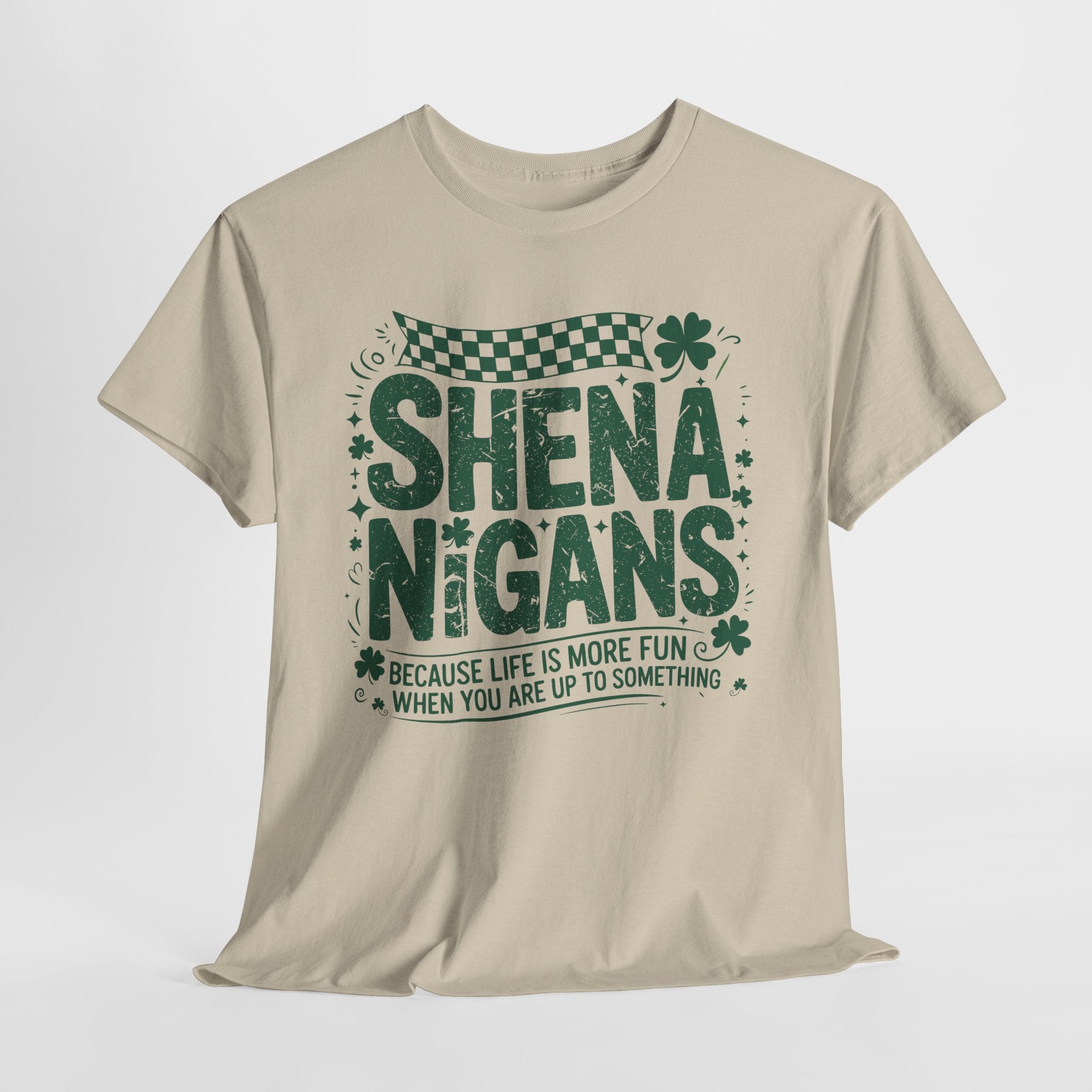 Shenanigans Clover Tee — Bright Green St. Patrick’s Day Shirt with Checkered Flag Unisex Cotton Tee