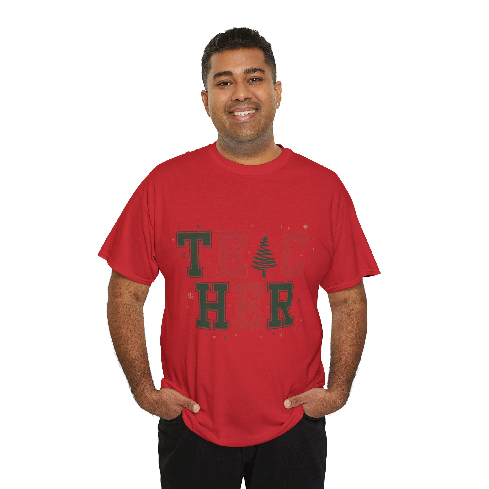 Teacher Christmas Varsity T-Shirt — Red & Green Holiday Unisex Cotton Tee