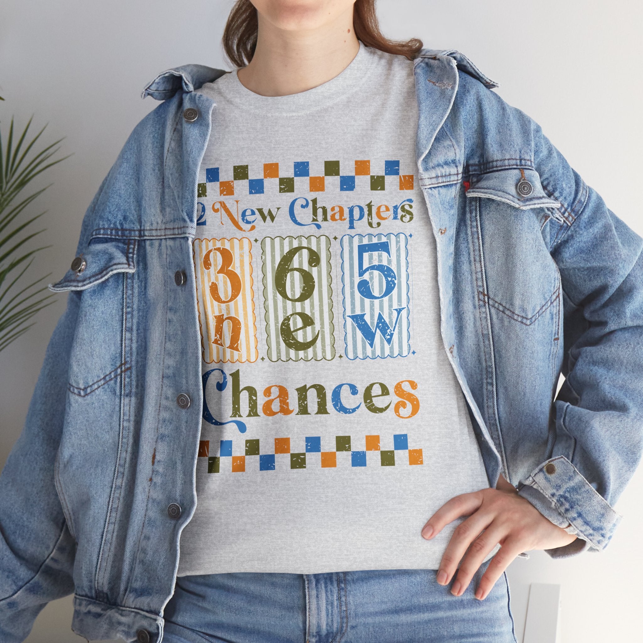 Retro '12 New Chapters, 365 New Chances' T-Shirt — Colorful Distressed Vintage Unisex Cotton Tee