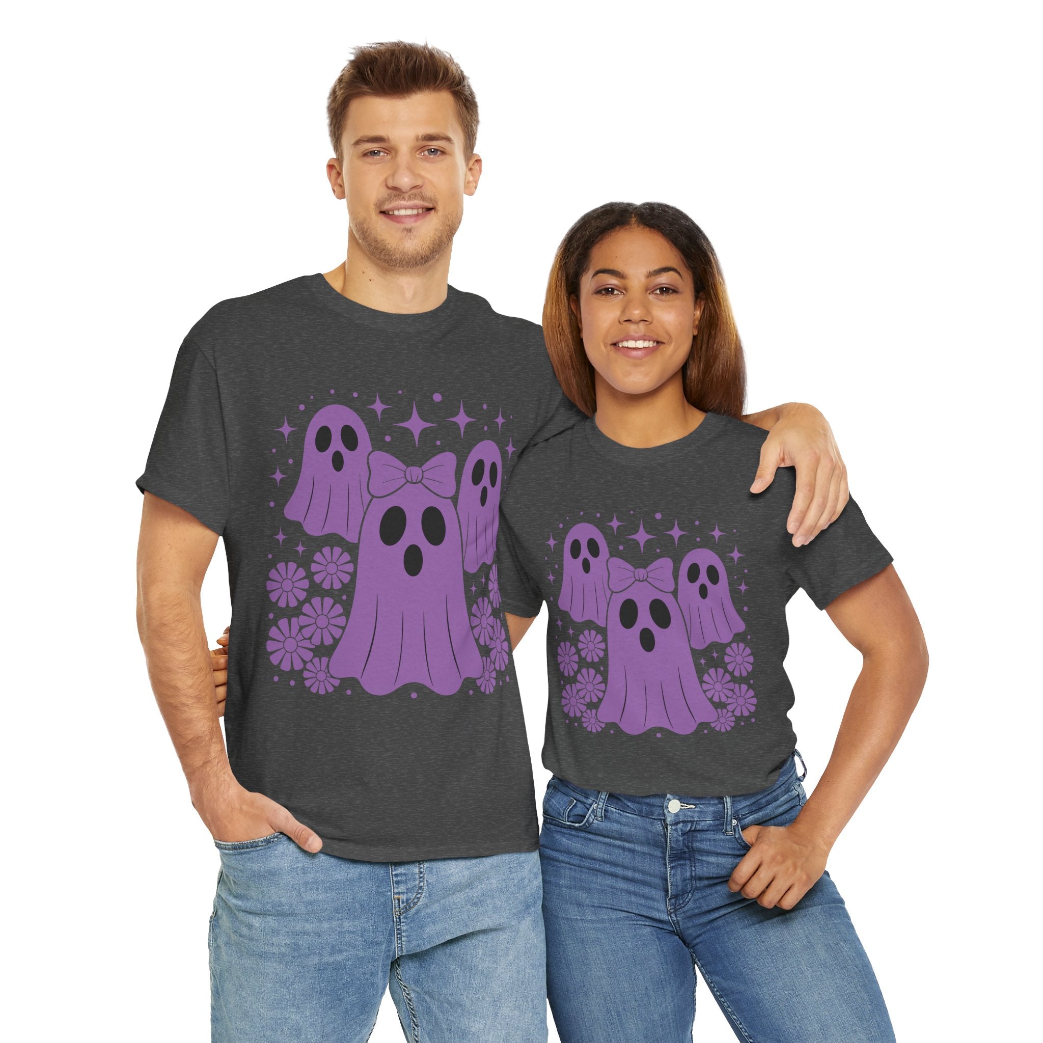 Purple Ghost Halloween Unisex Cotton Tee