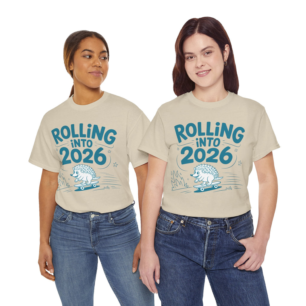 Rolling Into 2026 Hedgehog Skateboard Unisex Cotton Tee
