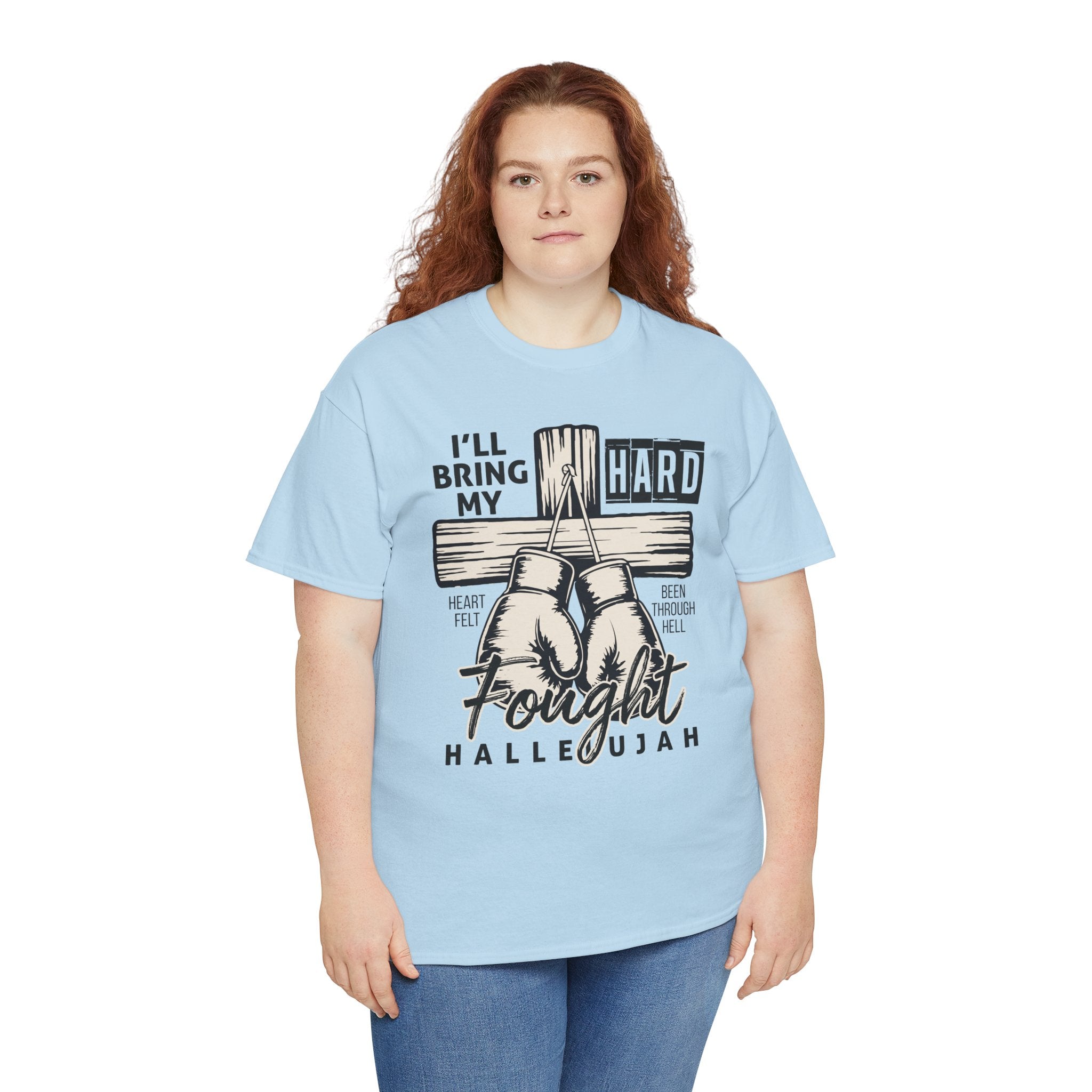 Christian Boxing Gloves Cross Tee — "I’ll Bring My Hard-Fought Heart."Unisex Cotton Tee