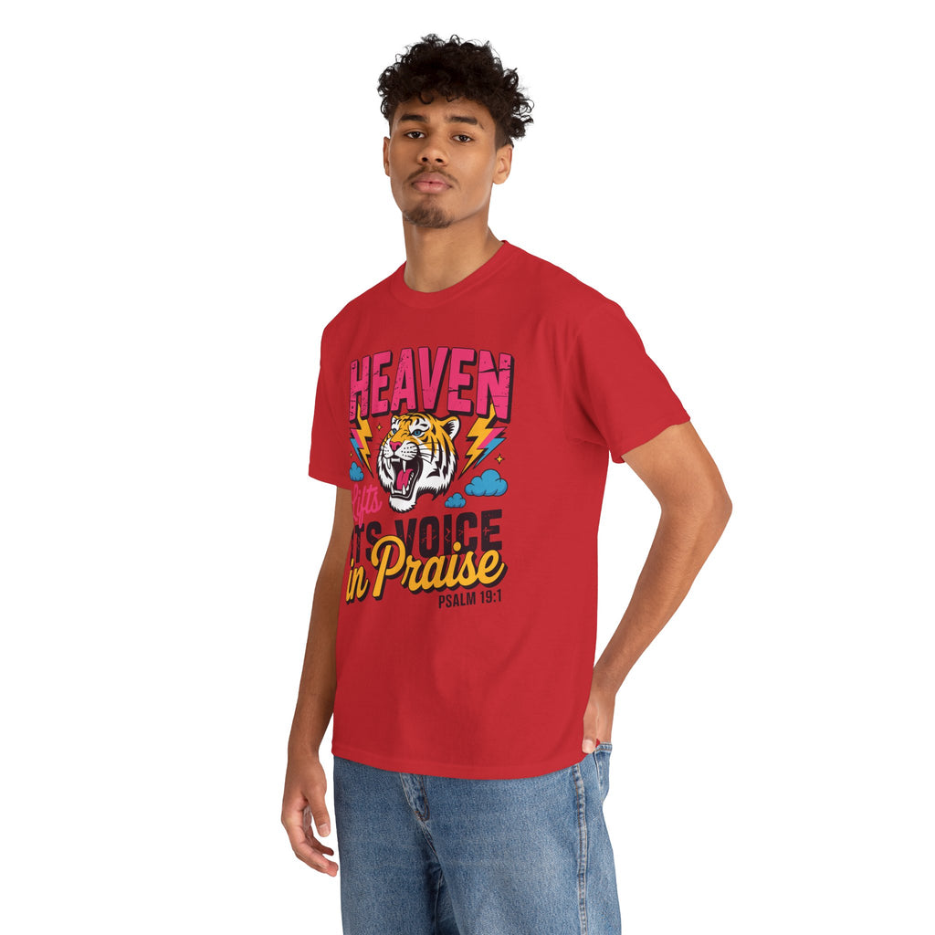 Psalm 19:1 Tiger Praise T-Shirt — Bold Christian Roaring Tiger Graphic.Unisex Cotton Tee