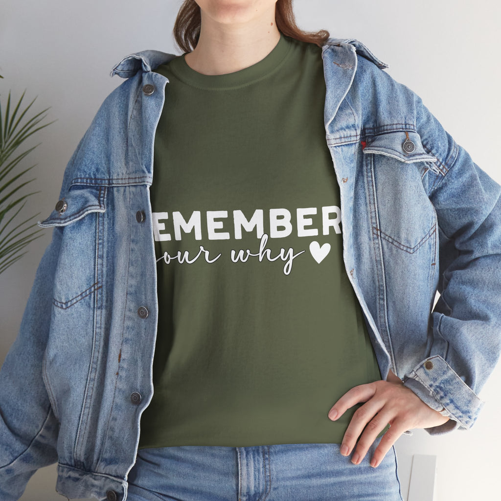Remember Your Why Tee — Minimalist Heart Motivational Unisex Cotton Tshirt
