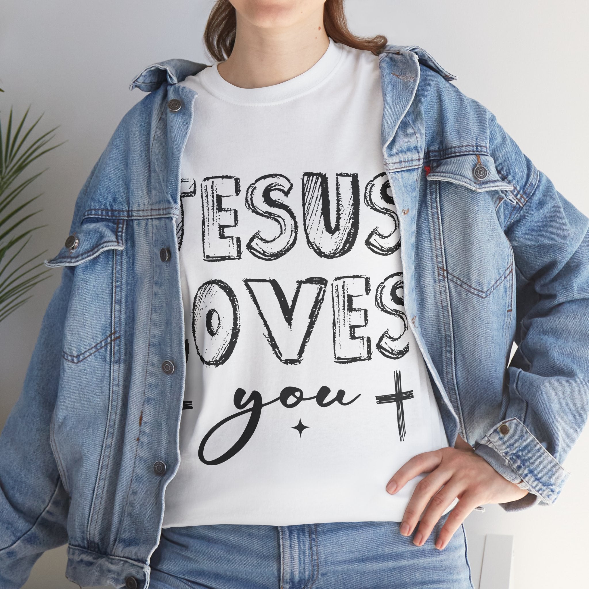 Jesus Loves You Chalk-Style Tee — Crosses & Stars Christian UNisex Cotton T-Shirt