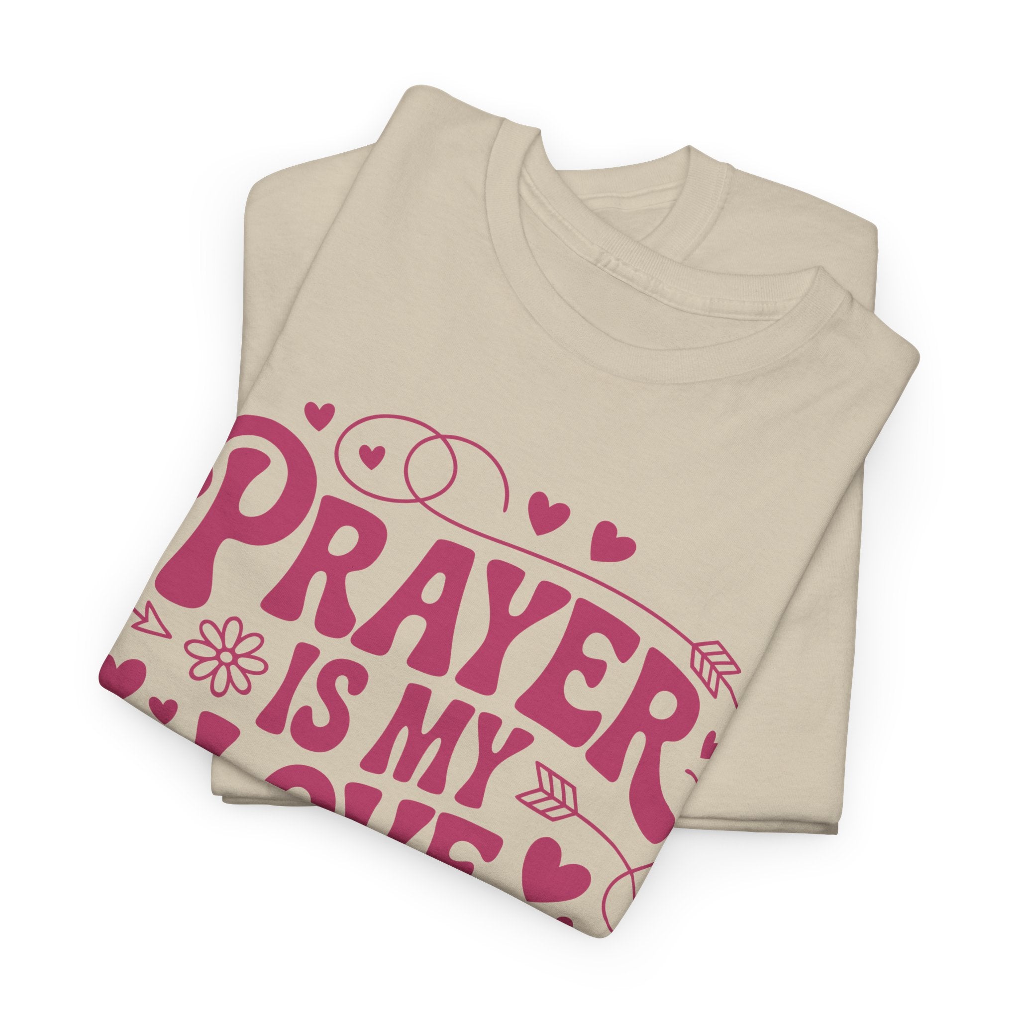 Prayer Is My Love Language Christian Tee — Pastel Pink Hearts Unisex Cotton Tee