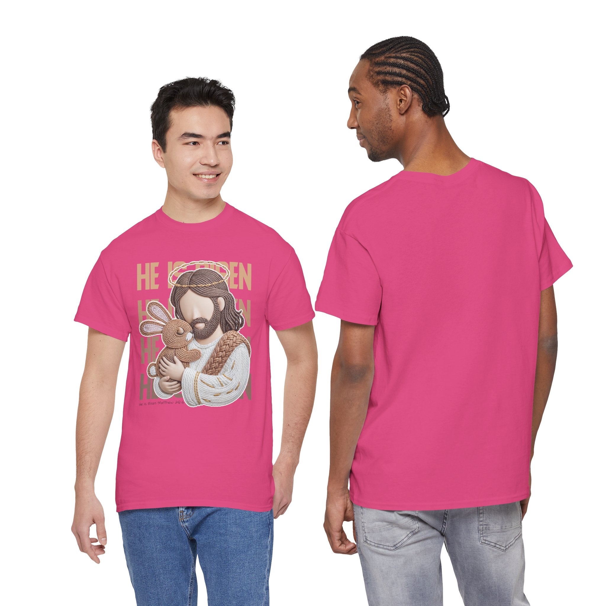 He Is Risen Matthew 28:6 Jesus With Lamb Unisex Cotton T-Shirt