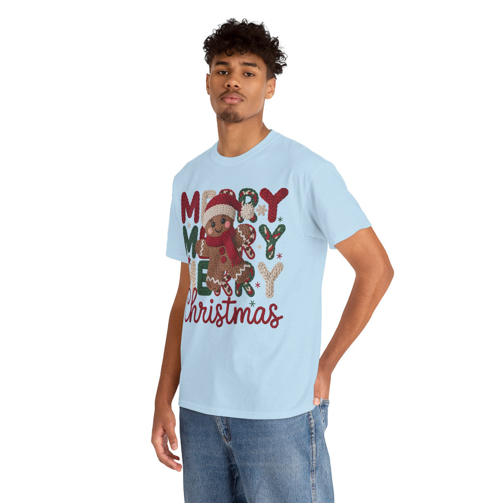 Merry Merry Merry Christmas Gingerbread Unisex Cotton Tee