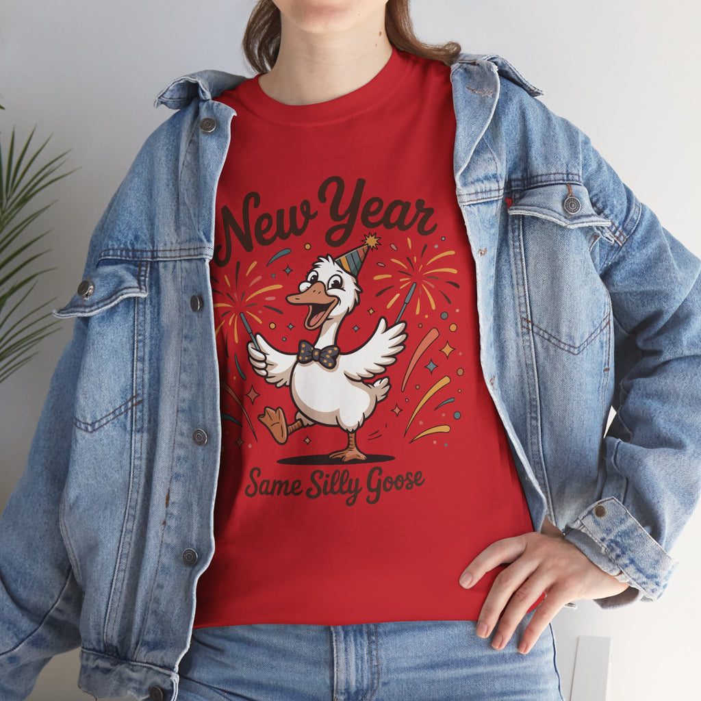 New Year Same Silly Goose T-Shirt — Party Goose Graphic Unisex Cotton Tee