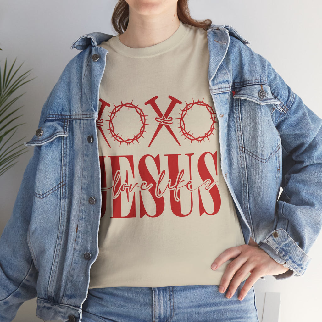 Christian Valentine T-Shirt — "XOXO Jesus Love Life" Nails & Thorn Crown Design Unisex Cotton Tee