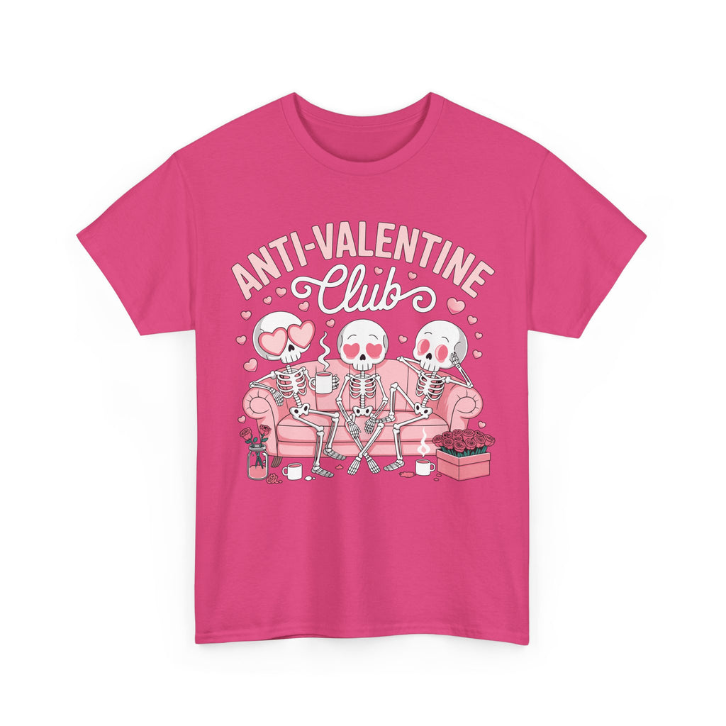 Anti-Valentine Club Skeleton Tee — Anti-Romance Pink Couch Graphic Unisex Cotton T-Shirt