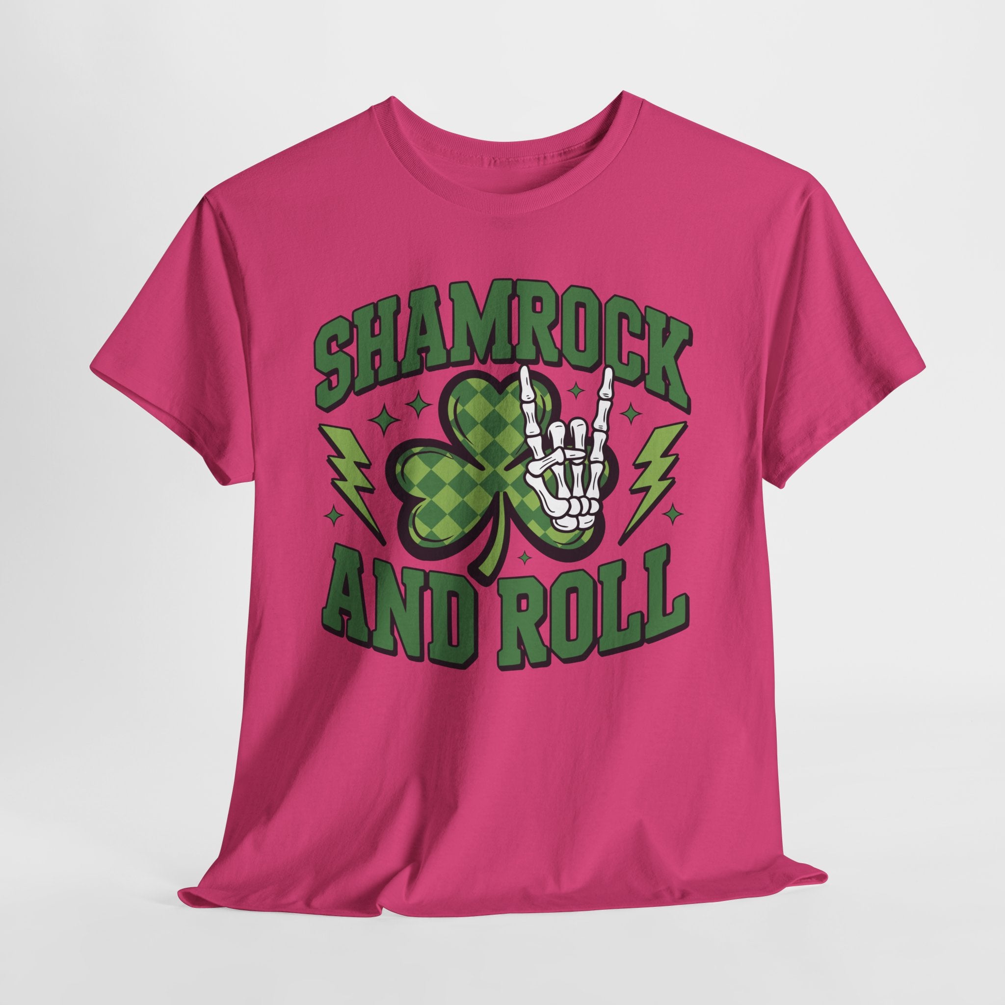 Shamrock and Roll Tee — Skeleton Hand & Lightning St. Patrick’s Rock Unisex Cotton Shirt