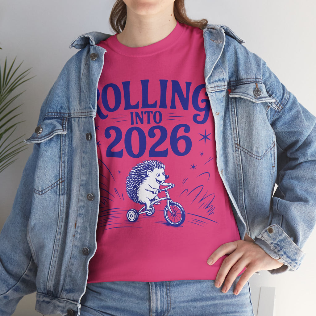 Rolling Into 2026 Hedgehog Tricycle Unisex Cotton Tee