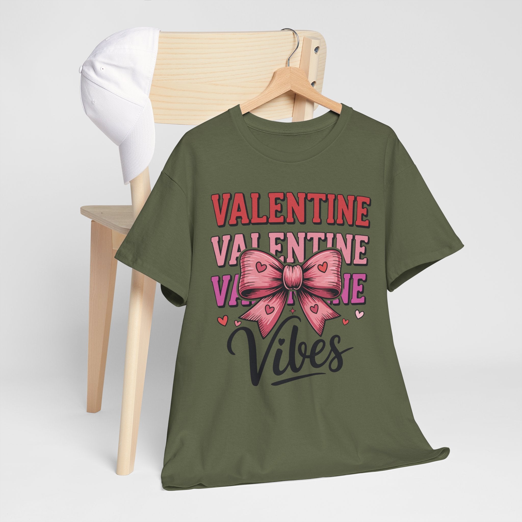Valentine Vibes T-Shirt — Pink Bow Heart Graphic Unisex Cotton Tee